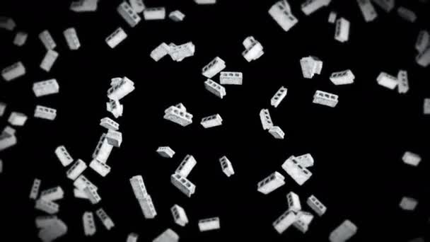 Volant Nombreuses Briques Béton Sur Fond Noir Modèle Miniature Ciment — Video