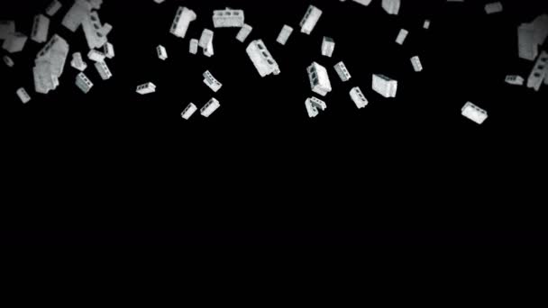 Πετώντας Πολλά Τούβλα Από Τσιμέντο Μαύρο Φόντο Μικροσκοπικό Μοντέλο Τσιμέντο — Αρχείο Βίντεο