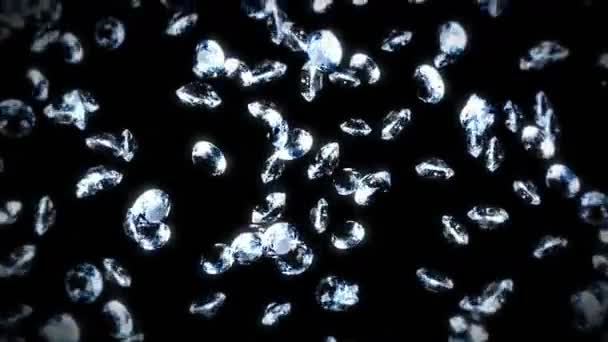 带着黑色背景的珠宝钻石飞行 透明透明 珍贵的宝石 3D动画的辉煌钻石旋转 循环动画 — 图库视频影像