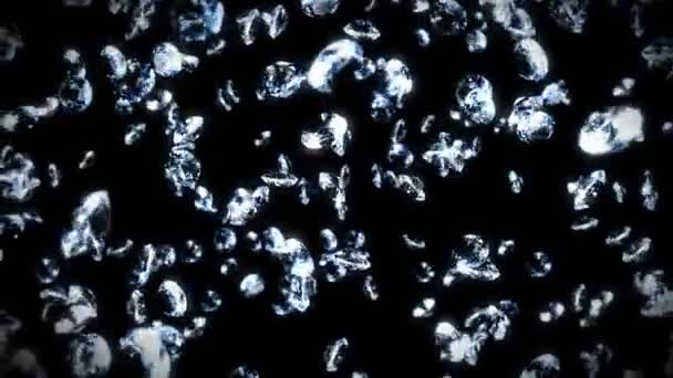 Flying Many Jewelry Diamonds Black Background Shine Transparent Precious Gem — Stock Video