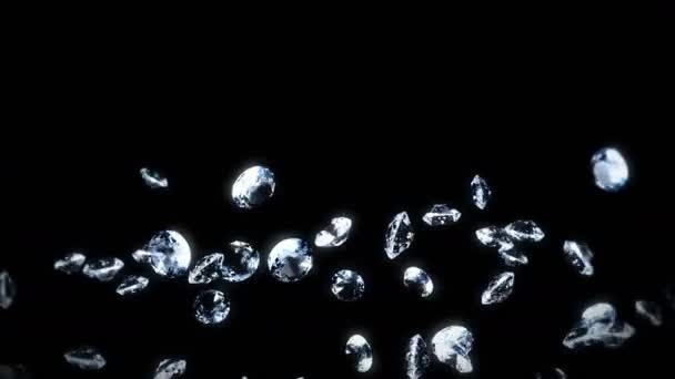 Літає Багато Ювелірних Алмазів Чорному Тлі Прозорий Дорогоцінний Камінь Анімація — стокове відео