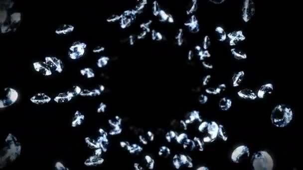 Flying Multe Diamante Bijuterii Fundal Negru Străluceşte Transparent Preţioasă Bijuterie — Videoclip de stoc