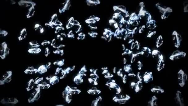 Volando Muchos Diamantes Joyería Sobre Fondo Negro Brilla Transparente Preciosa — Vídeos de Stock