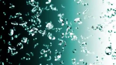 Zümrüt yeşili arka planda bir sürü mücevher elması uçurmak. Şeffaf parla, Değerli Mücevher. Parlak elmas dönüşünün 3 boyutlu animasyonu. Döngü canlandırması.