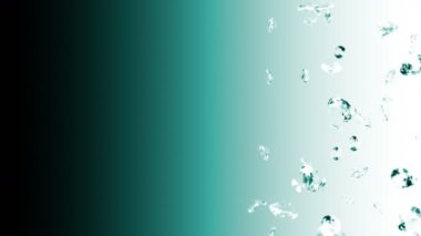 Zümrüt yeşili arka planda bir sürü mücevher elması uçurmak. Şeffaf parla, Değerli Mücevher. Parlak elmas dönüşünün 3 boyutlu animasyonu. Döngü canlandırması.