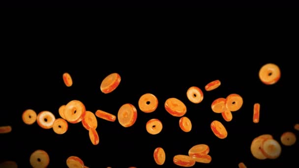 Latające Pączki Czarnym Tle Ciasto Pączkowe Sweets Deser Animacja Pączka — Wideo stockowe
