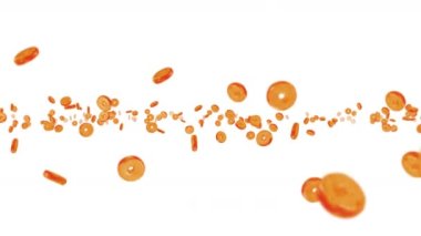 Beyaz arka planda bir sürü sade çörek uçurmak. Çörek, şekerleme, tatlı. Donut dönüşünün 3 boyutlu animasyonu. Döngü canlandırması.