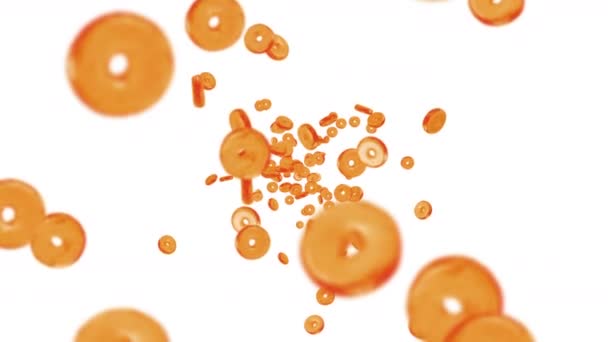 Voando Muitos Donuts Simples Fundo Branco Bolo Donuts Doces Sobremesa — Vídeo de Stock