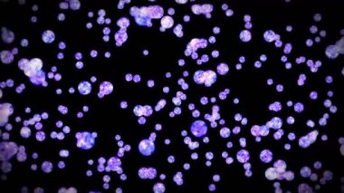 Siyah arka planda bir sürü berrak kristal küre uçuyor. Şeffaf, renkli camlar. Parlak topun dönüşünün 3 boyutlu animasyonu. Döngü canlandırması.