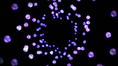 Siyah arka planda bir sürü berrak kristal küre uçuyor. Şeffaf, renkli camlar. Parlak topun dönüşünün 3 boyutlu animasyonu. Döngü canlandırması.