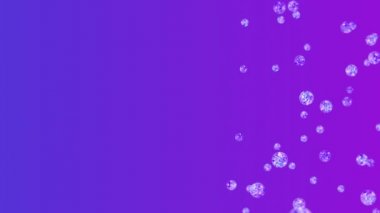 Mor arka planda bir sürü berrak kristal küre uçuyor. Şeffaf, renkli camlar. Parlak topun dönüşünün 3 boyutlu animasyonu. Döngü canlandırması.