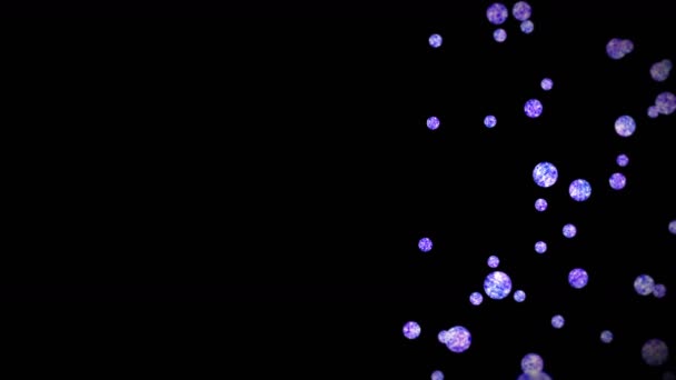 Літає Багато Чітких Кристалічних Сфер Чорному Тлі Сяй Прозоре Барвисте — стокове відео