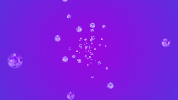 Flying Many Clear Crystal Spheres Purple Background Shine Transparent Colorful — Stock Video