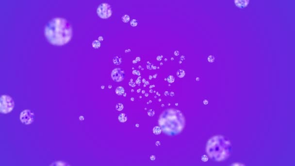 Flying Many Clear Crystal Spheres Purple Background Shine Transparent Colorful — Stock Video