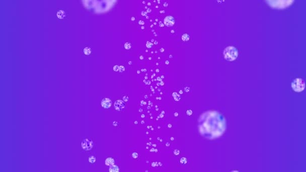 Flying Many Clear Crystal Spheres Purple Background Shine Transparent Colorful — Stock Video