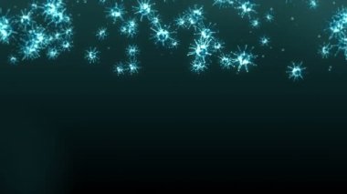 Siyah zemin üzerinde birçok virüs hücresi uçurmak. Tıbbi konsept, mikroskobik çizim. Dönen virüs moleküllerinin 3 boyutlu animasyonu. Döngü canlandırması.