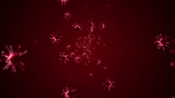 Flying Many Virus Cells Red Background Medical Concept Microscopic Illustration — Stock Video