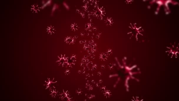 Flying Many Virus Cells Red Background Medical Concept Microscopic Illustration — Stock Video