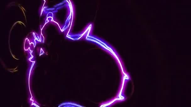 Блискуча Лінія Круглої Хвилі Чорному Тлі Неонове Світло Рухається Освітлена — стокове відео