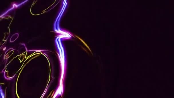 Glitter Runda Våg Linje Svart Bakgrund Neonljus Rörelse Upplyst Futuristisk — Stockvideo