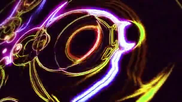 黒の背景に光る丸い波線 移動中のネオン 照光式未来形 デジタル技術の概念 ループアニメーション — ストック動画