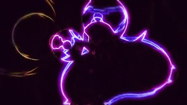 Siyah Arkaplanda Parlak Yuvarlak Dalga Çizgisi Neon Işıkları Hareket Halinde — Stok video