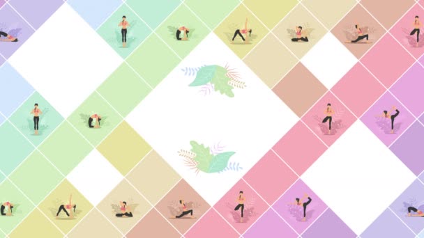 Yoga Übungen Der Natur Sammlung Weiblicher Zeichentrickfiguren Die Verschiedene Yoga — Stockvideo