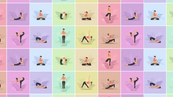 Exercice Yoga Dans Nature Collection Personnage Dessin Animé Féminin Démontrant — Video