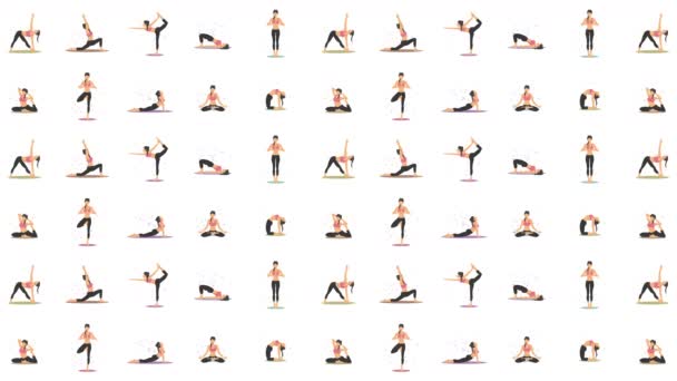 Exercice Yoga Dans Nature Collection Personnage Dessin Animé Féminin Démontrant — Video