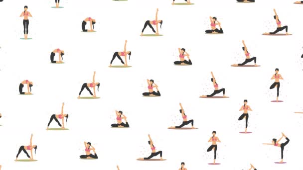 Esercizio Yoga Natura Collezione Personaggio Dei Cartoni Animati Femminile Dimostrando — Video Stock