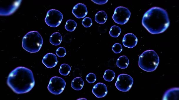 黑色背景上有许多肥皂泡 现实的泡沫慢慢浮出水面 透明的气泡在飞舞 循环动画 — 图库视频影像
