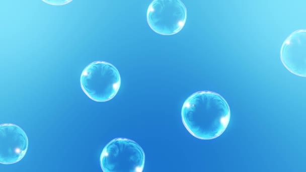 Many Soap Bubbles Blue Background Realistic Bubbles Slowly Float Transparent — Stock Video