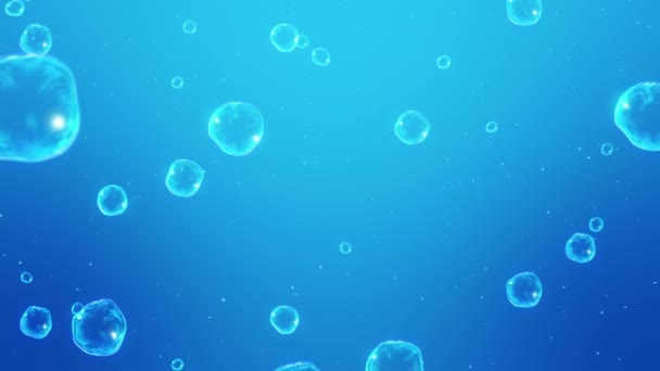 Viele Seifenblasen Auf Blauem Hintergrund Realistische Blasen Schweben Langsam Transparente — Stockvideo