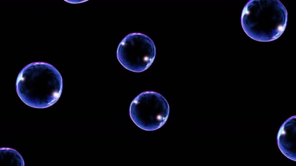 Много Мыльных Пузырей Чёрном Фоне Реалистичные Пузыри Медленно Плавают Прозрачные — стоковое видео