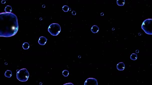 Много Мыльных Пузырей Чёрном Фоне Реалистичные Пузыри Медленно Плавают Прозрачные — стоковое видео