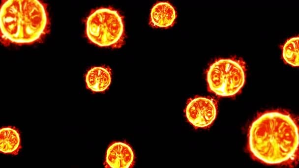 许多抽象的火球在黑色的背景上飞行 火球慢慢地漂浮着 循环动画 — 图库视频影像
