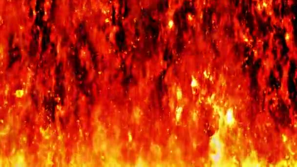 黒を背景に燃える炎の漫画のパターン 危険な赤い火だ ループアニメーション — ストック動画