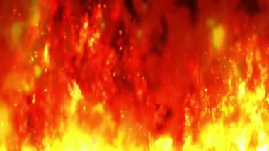 Siyah arka planda yanan alevlerin çizgi film deseni. Tehlikeli kırmızı ateş. Döngü canlandırması.