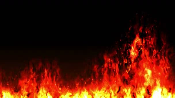 Comic Zeichentrickmuster Brennender Feuerflammen Auf Schwarzem Hintergrund Gefährliches Rotes Feuer — Stockvideo