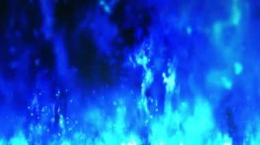Siyah arka planda yanan alevlerin çizgi film deseni. Tehlikeli mavi yangın. Döngü canlandırması.