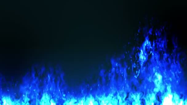 Комический Карикатурный Рисунок Горящего Огня Черном Фоне Опасный Голубой Огонь — стоковое видео