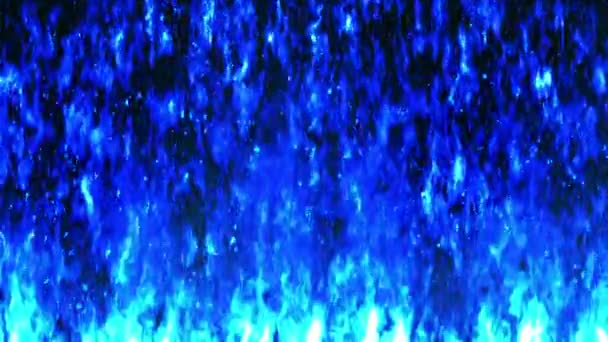 黒を背景に燃える炎の漫画のパターン 危険な青い火だ ループアニメーション — ストック動画