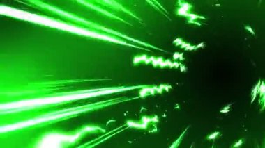 Çizgi film hız çizgileri olan yeşil ışık tüneli. Siyah arka planda çizgi romanlar. Çizgi film tasarımı konsepti. Döngü canlandırması.