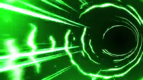 Tunnel Green Light Cartoon Speed Lines Comic Rays Black Background — Stock Video