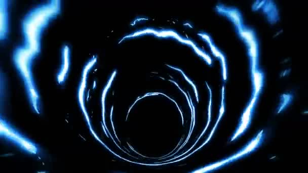 Тунель Синьому Світлі Мультиплікаційними Швидкісними Лініями Комічні Промені Чорному Тлі — стокове відео
