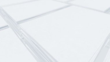 Bir deste beyaz kağıt. Beyaz masa ofisinde. İş ve eğitim kavramı. Döngü canlandırması.