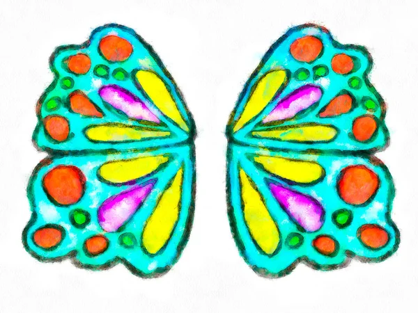 Голубые Крылья Бабочки Красным Фиолетовым Зеленым Элементом Акварели — стоковое фото