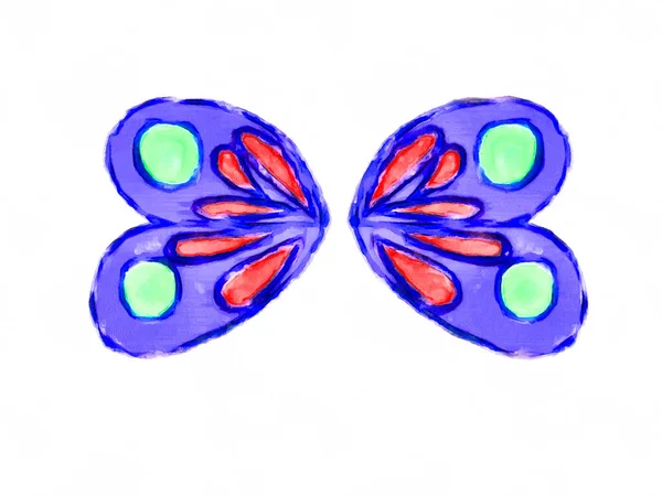 Blauwe Vlinder Vleugels Met Groen Rood Aquarel Element — Stockfoto