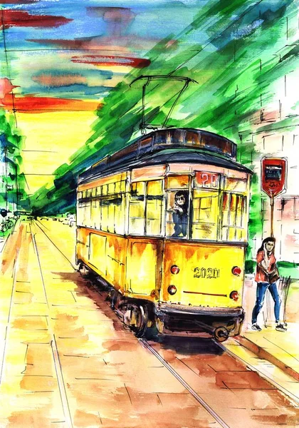 Série Paisagens Urbanas Bondes Tram Dia Verão — Fotografia de Stock
