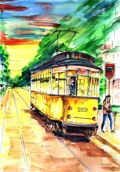 Series Cityscape Trams Tram Summer Day — Stock Photo, Image